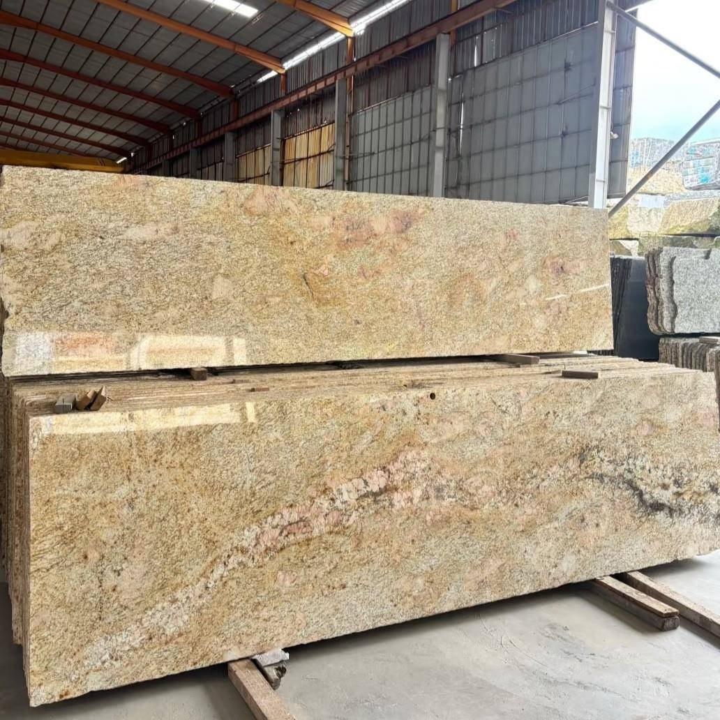 巴地西黄色花岩维纳金麻石材工程580别墅板墙身岗餐桌楼梯云浮石