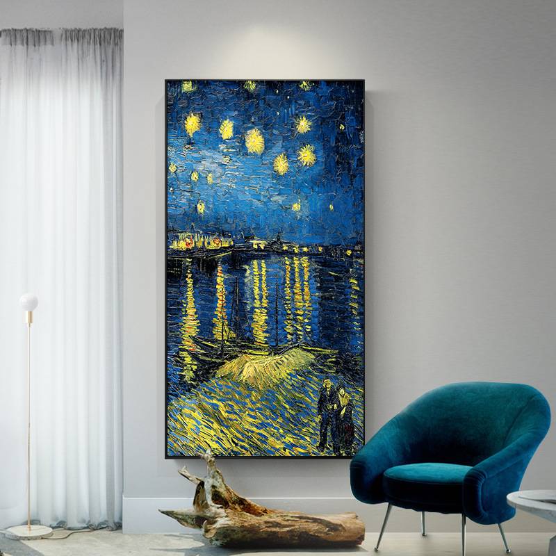 梵高名画玄关装饰画现代简约走廊印象派墙画单幅油画星空丰收杏花图片