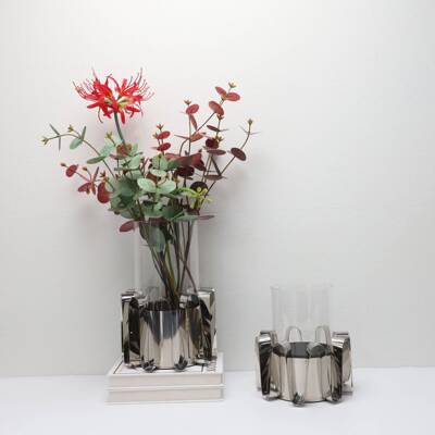 欧式创意玻璃不锈钢花器摆件样板房茶几酒柜卧室书房客厅玄关饰品