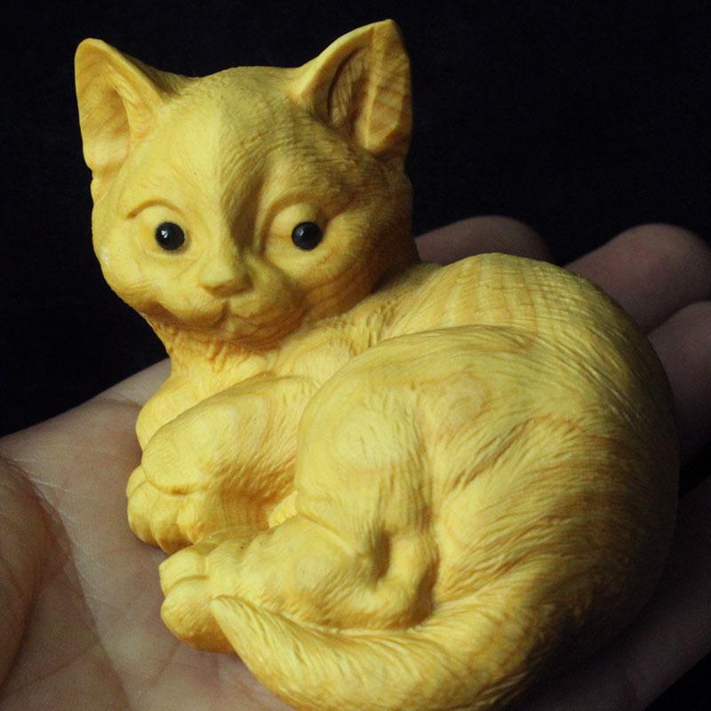 小叶黄杨雕创意140斯波木猫宠物手把件雕刻木手工艺品招财质汽车