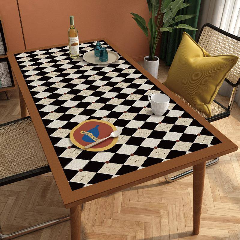 方美式古棋盘格皮革桌垫长形餐桌垫几复垫防水防油免茶洗F9667SS7