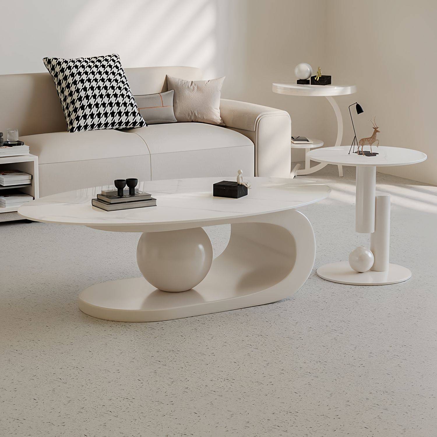 椭圆形岩板茶几简约小户型现代家用客厅茶桌组合意式轻奢子母茶几