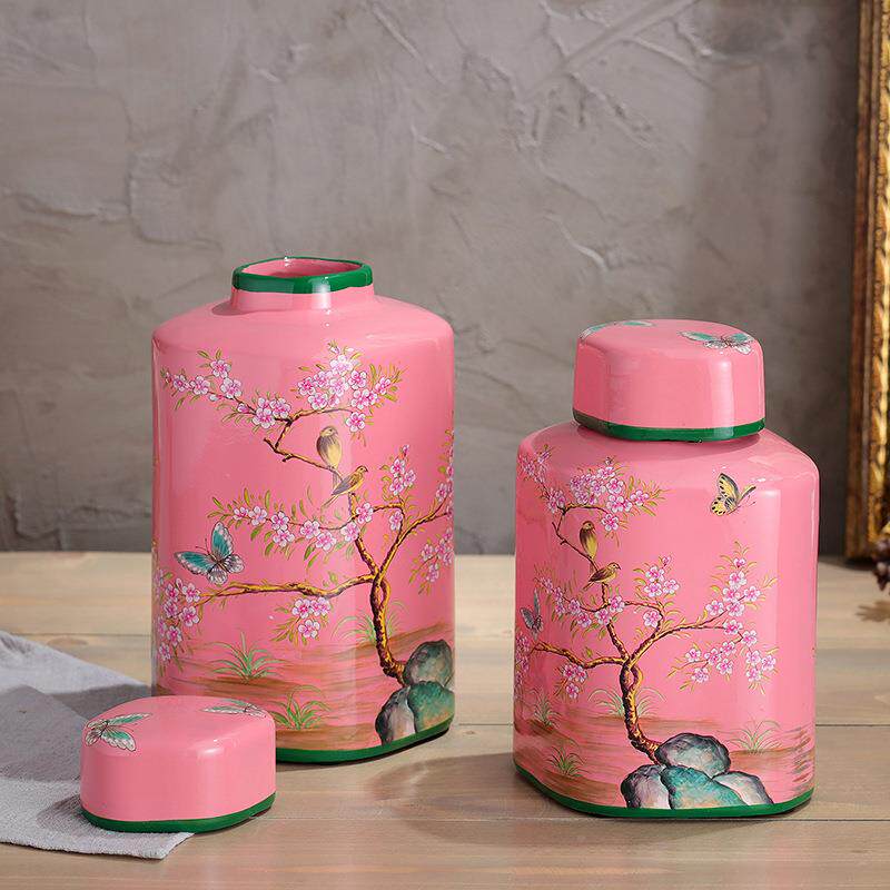 摆式乡花鸟装饰陶瓷罐美件家居饰品软装客厅电视FS745394柜玄村关