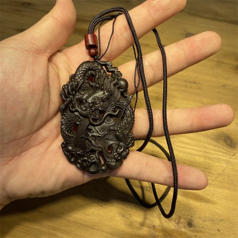 速发沉香木雕刻龙牌挂件双面精雕生肖龙随身挂饰 男手把件饰品