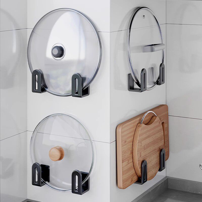 速发厨房能盖架放置器壁挂菜免打孔式板架子多功锅墙上收纳置物架