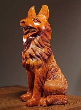 速发花梨木雕刻狗摆木居件十二生肖旺财狼狗家实客厅办公室玄关装
