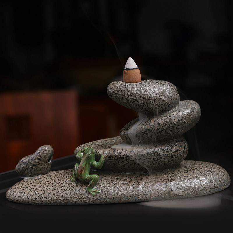 速发家塔室内禅意茶摆用香炉流烟香炉陶瓷禅石流水观烟倒流熏香炉