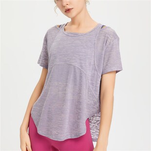 速发紫色季伽服外搭罩衫薄瑜夏款运动健身中长款上衣宽松速干衣