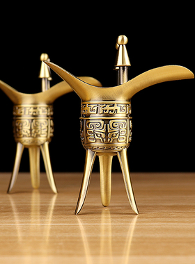 可饮用酒爵杯仿古青铜器皿酒具三爵杯加官进爵商S务礼品白酒盅摆