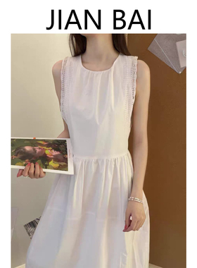 韩系温柔风蕾丝拼接连衣裙女夏宽松显瘦无袖背心裙气质仙女长裙