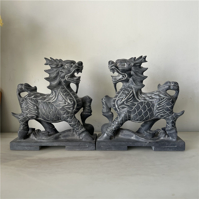 石雕麒麟一对青石麒麟摆件天然石材雕刻工艺品精雕原石石头麒麟