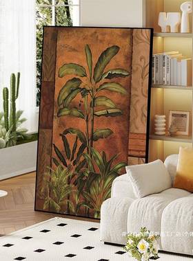 美绘复古装饰画南洋风热带雨林挂画式纯asdd手肌理画用玄家关入户