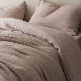 日式素色棉麻全双层纱四件套棉笠亚麻被套床单床上LPH民宿床用品