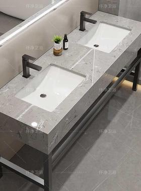 公共卫脸间人洗手台可洗双PDC池柜组合落地式生洗漱台大理石双盆