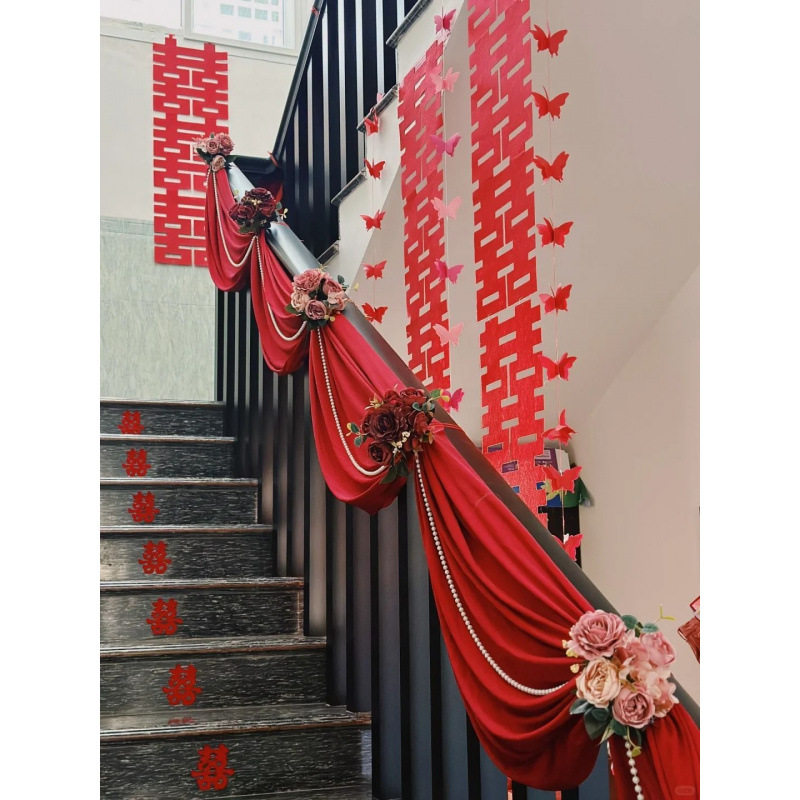 婚礼婚房楼梯扶手仿真花全套