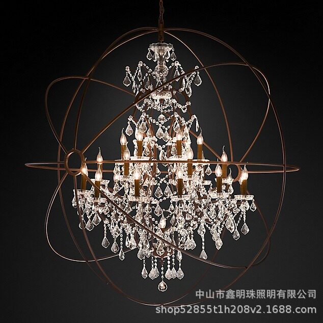 法式水晶吊灯美式地球仪工业风铁艺公寓展厅楼梯间复古风