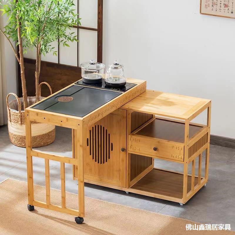 新中式茶桌小户型家用可移动旋转伸缩小茶几烧水泡茶一体茶台茶柜