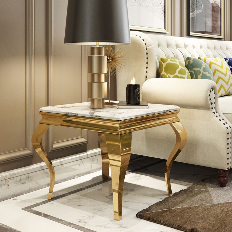现代简约不锈钢大理石沙发边几