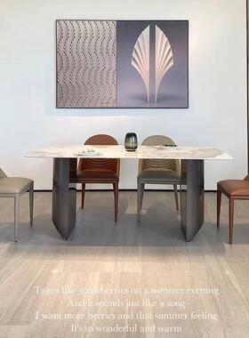 意式岩餐桌现板代简约长形方小户型吃饭桌端轻奢网红不高锈钢JDV