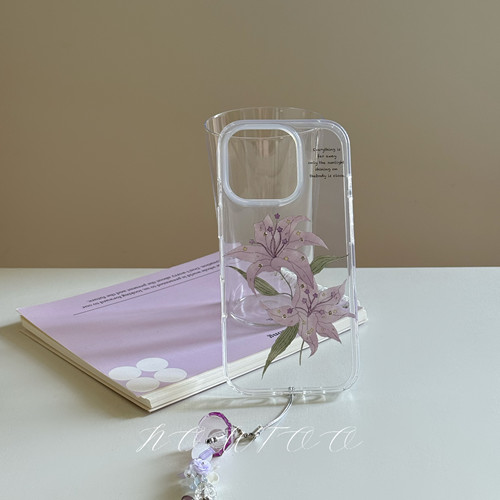 nowtoo原创透明紫色钻石百合花双层imd亮面苹果iphone手机壳新款2025网红爆款独特好看14/15/16/17promax适用