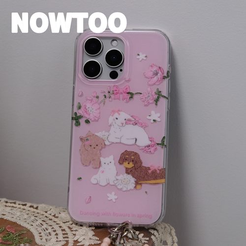 NOWTOO@原创春日动物园粉色樱花小羊双层imd苹果手机壳14/15/16/17promax适用带串珠