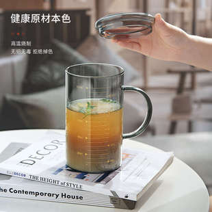 玻璃杯水杯耐高温大容量1L带吸管杯子女生高颜值办公室喝水刻度杯