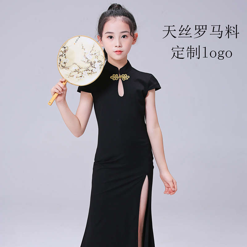 少儿童模特走秀服旗袍训练服民族风女童形体礼仪服装Tt台表演出