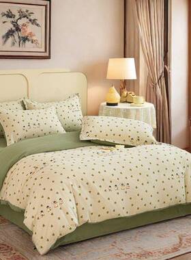 Y2套G被套床单枕套双纱针织四件三套件纯棉MEC宿舍卧室可机洗层可