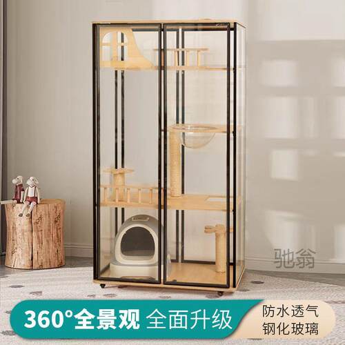麓f猫窝猫别墅家用猫笼子实木猫咪别墅大型室内猫柜全景豪华玻璃