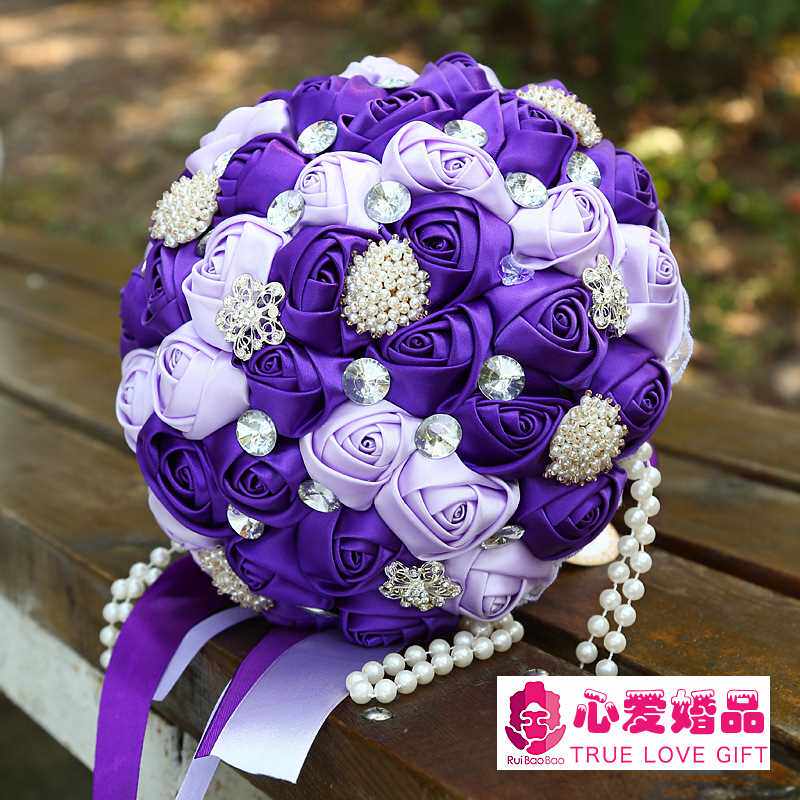 婚庆用品结婚新娘手捧花仿真婚礼缎带手捧花手抛花球韩式手捧花托
