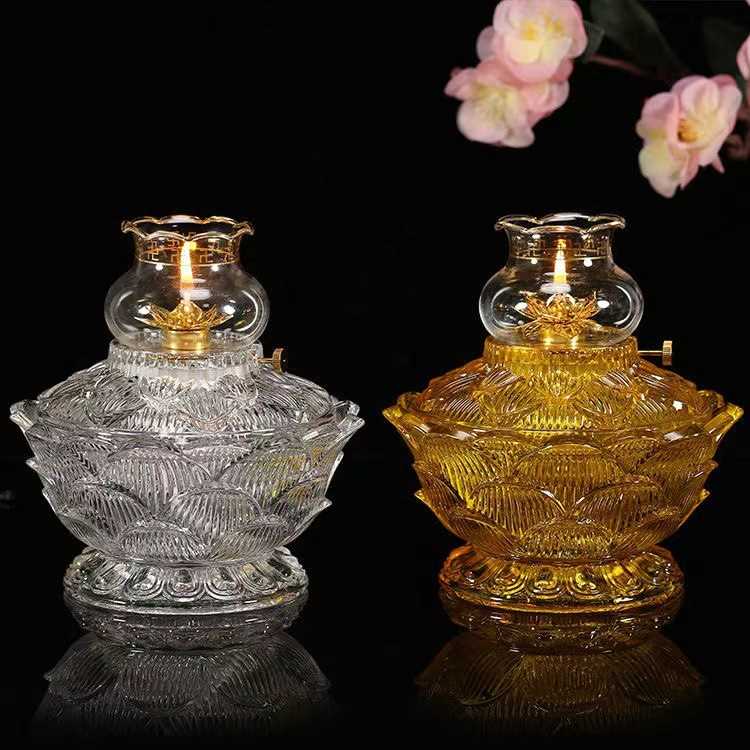 供佛琉新款璃莲花灯调光防风液体酥油灯长明灯长命灯家用摆件