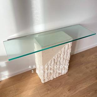 轻奢天然黄洞石茶桌玄关台边几摆件家居支持款式圆形梳妆台桌