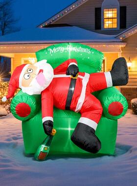 圣充诞气户外装饰：着圣诞老人躺在沙发手里拿B0FLK6WH酒瓶圣诞上