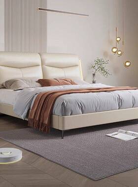 现代简约轻奢意式极简皮床带灯高雅皮艺软包小户型婚床主卧双人床