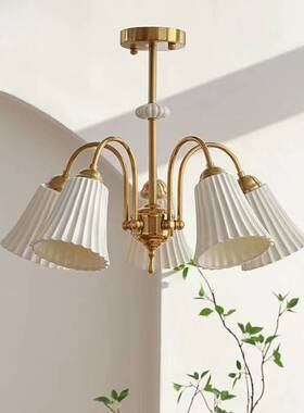 全光谱法式复古白色陶瓷吊灯美式全铜卧室餐厅客厅玻璃奶油风灯具