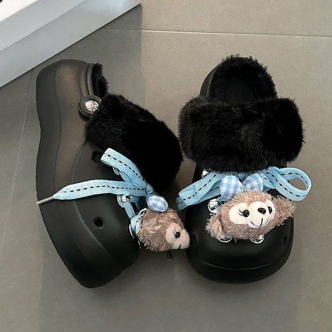 可爱卡通雪莉玫系带毛毛两穿拖鞋女2025冬季新款外穿包头拖棉拖鞋,女鞋,棉鞋,淘宝优惠券,粉丝福利购,淘宝优惠卷