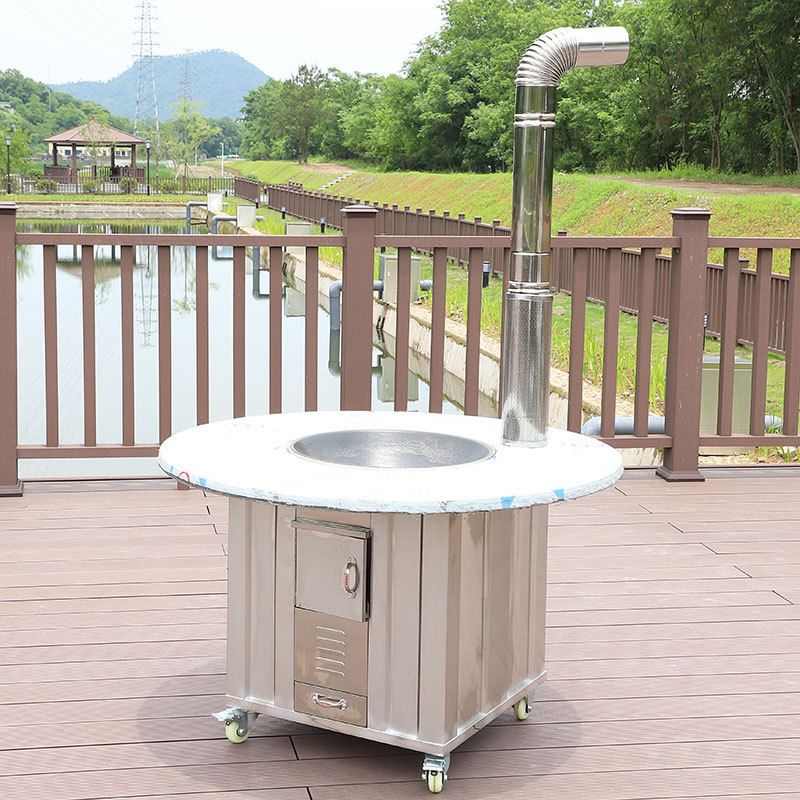 家用农村柴火灶户外野炊节能大铁锅灶304不锈钢无烟轮毂移动土