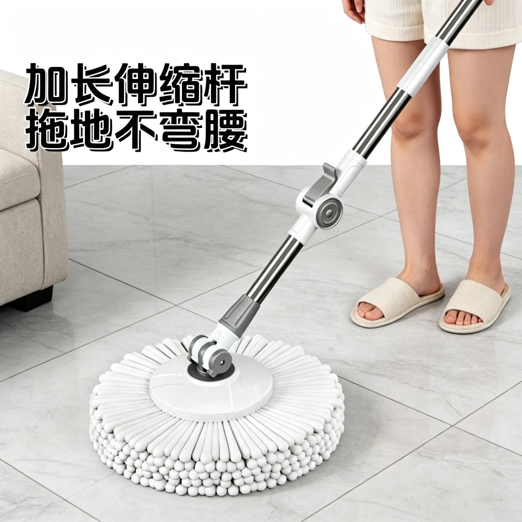 爆款通用型旋转拖把免手洗家用加厚拖布省力加粗加长单杆墩布无桶