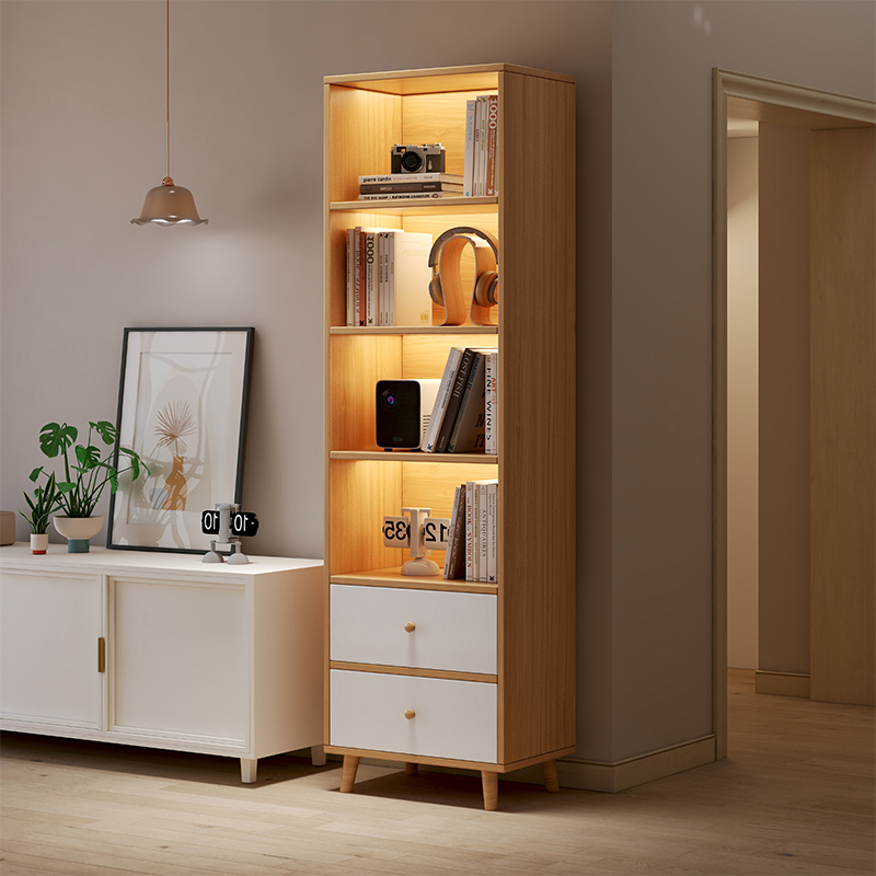 速发旁木收纳柜电视柜实置物架转角书柜合用组家书架落地窄柜子收