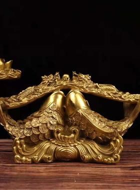 双鱼如意摆件纯铜年年有鱼鲤鱼跳龙门金钱鱼连年有余 余客厅装饰