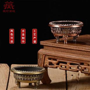 烟供炉现代铜三足烟供盘熏香炉佛前供具焚香炉摆件