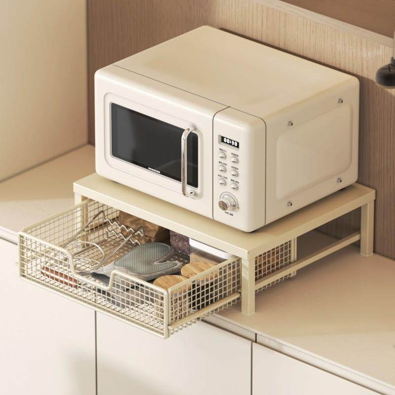 厨房微波炉置物架可伸缩家用双层烤箱架子台面桌面电饭煲收纳架子,收纳整理,整理架/置物架/收纳架,淘宝优惠券,粉丝福利购,淘宝优惠卷
