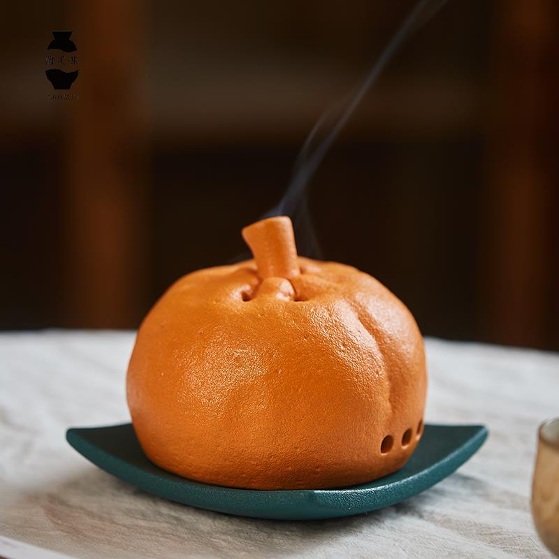 陶美集陶瓷橘子茶道香炉香薰倒流香塔香家用室内创意茶桌装饰摆件