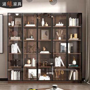 玻璃门书柜置物柜一体靠墙家用书房书架落地置物架书橱展示柜7F11