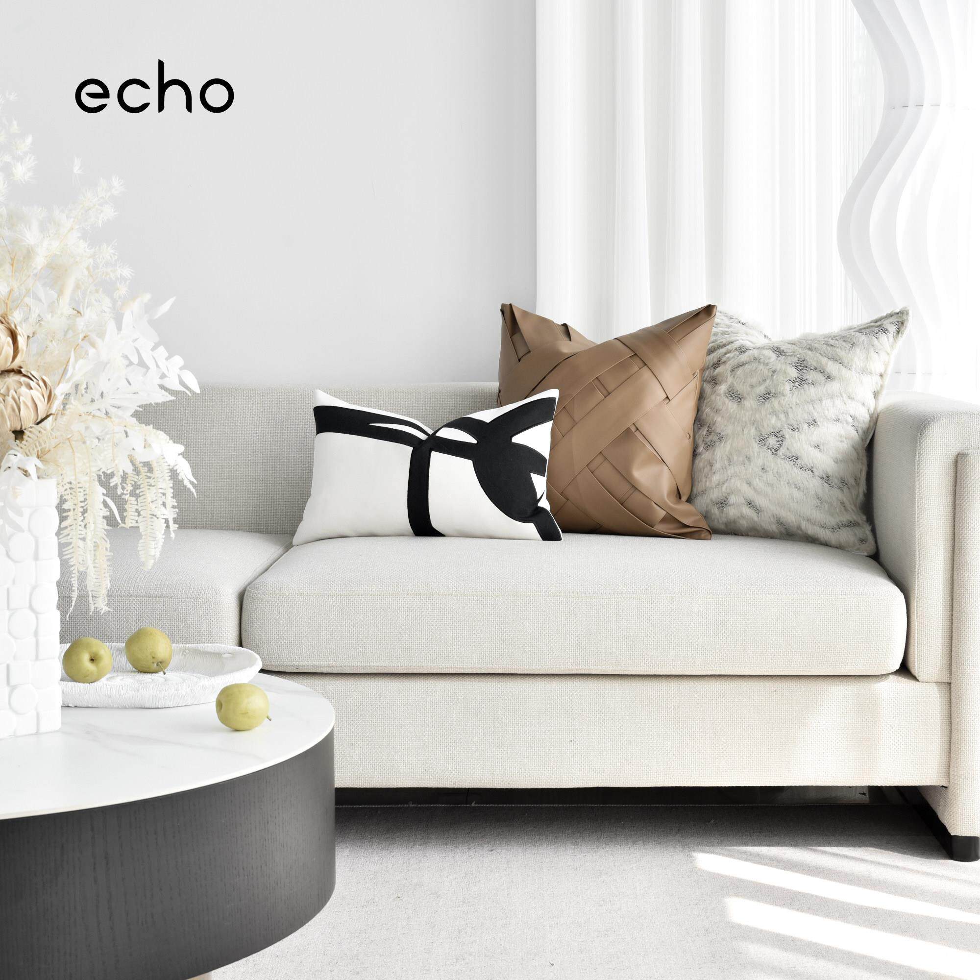 现代样板房轻奢高级感黑白米咖皮抱枕沙发客厅方形靠枕床头靠垫套