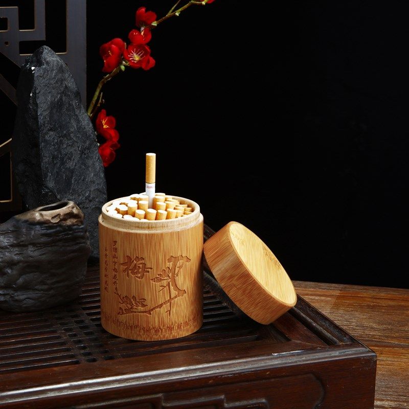 速发车载烟盒装烟盒辈便携竹木带盖烟盒创意个父送长 性亲礼物