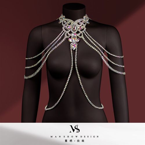 速发蔓绣感皮舞舞体链性肚肩链水晶配饰拉丁舞赛服礼服身百搭项链