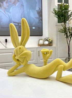 速发简约潮玩躺客兔子摆件姿厅办家室电视柜玄关创意公居装饰