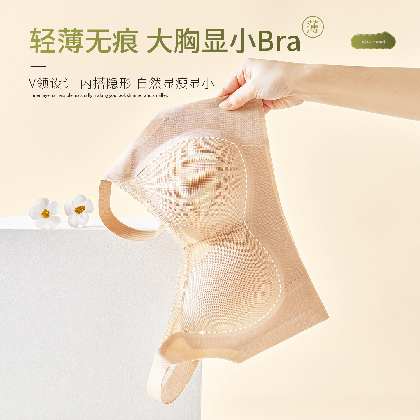 大码内衣女轻薄夏大胸显小透气聚拢防下垂无钢圈无痕固定杯文胸罩