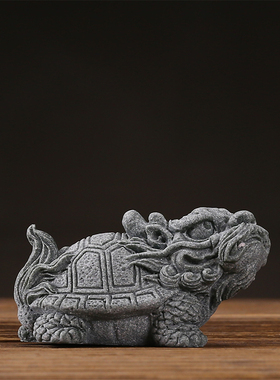 热销禅意中式国潮风青砂石迷你小麒麟金蟾动物摆件家居客厅鱼缸造